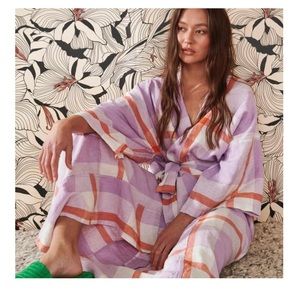 Society of Wanderers thistle check linen robe s/m